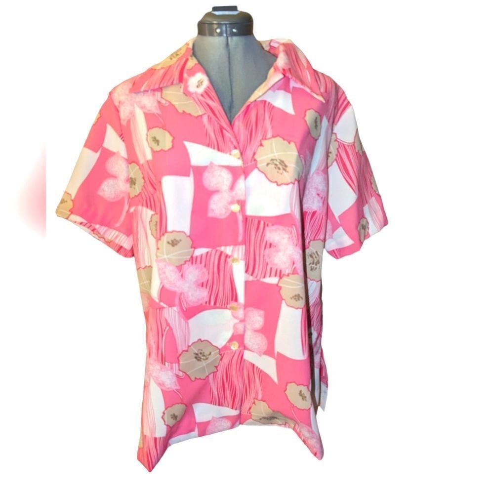 Vintage 70s Pykettes pink floral print top‎